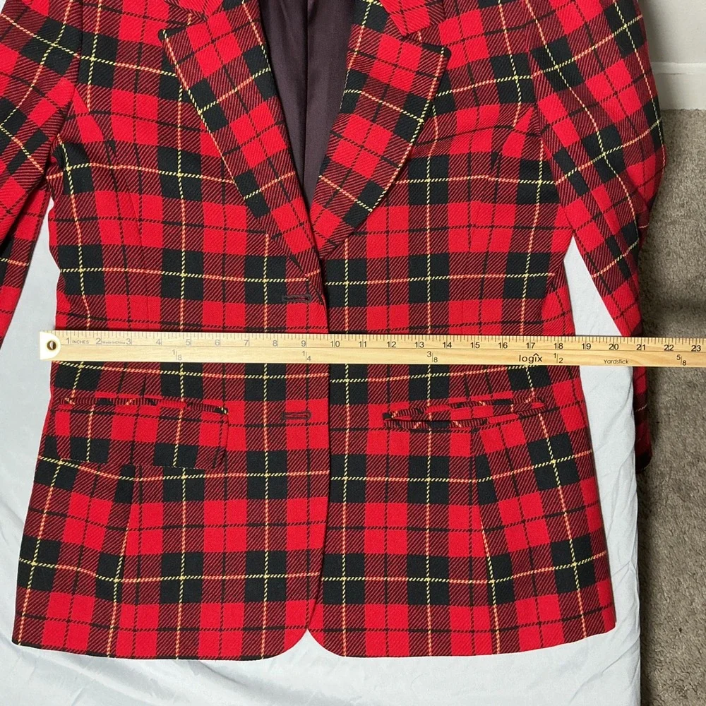 Pendleton Blazer Women 8 Red Black Plaid Wool‎ Classic Gold Button Made in USA